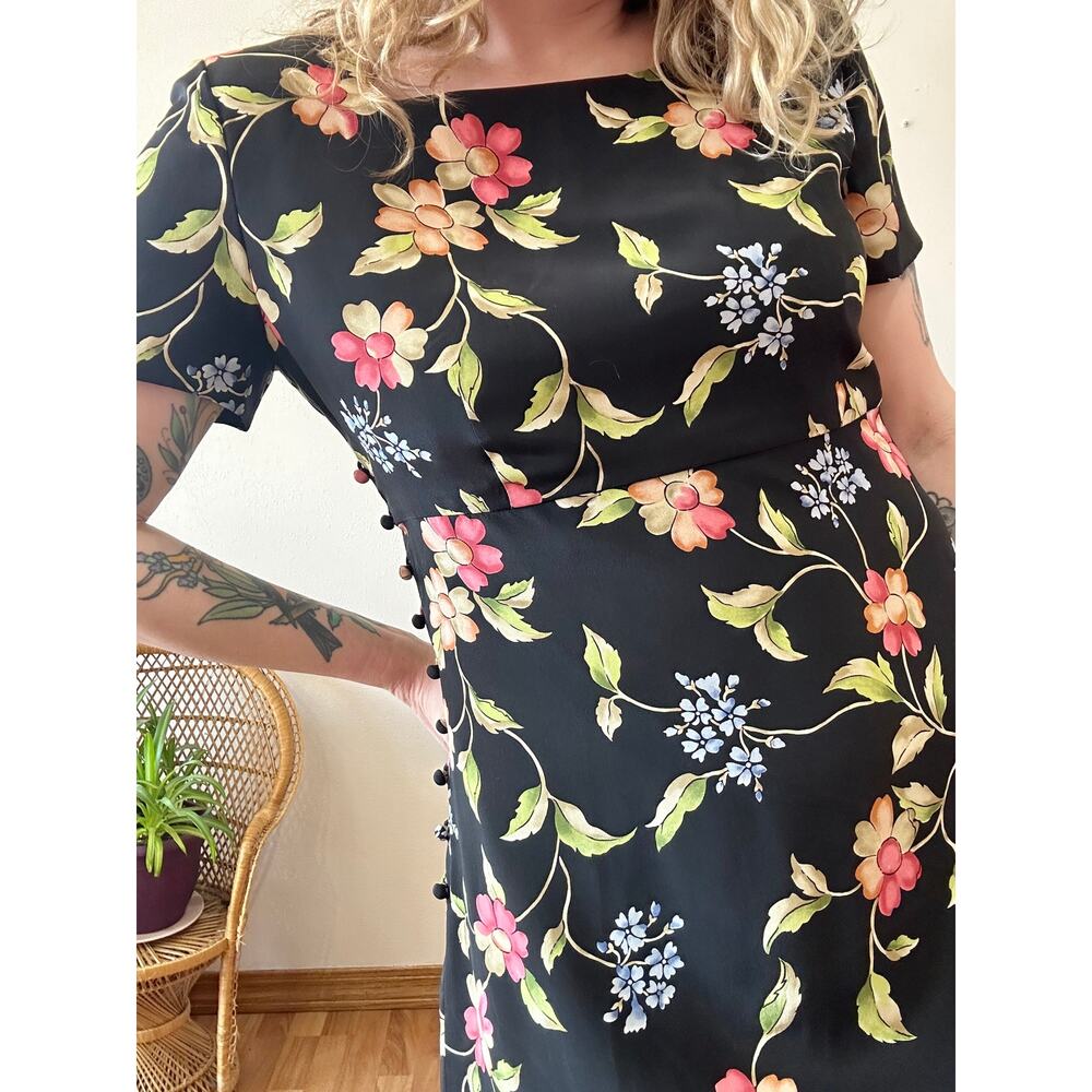 Late 90’s Whimsigoth Floral Silk Maxi Dress 14 - Picture 4 of 13